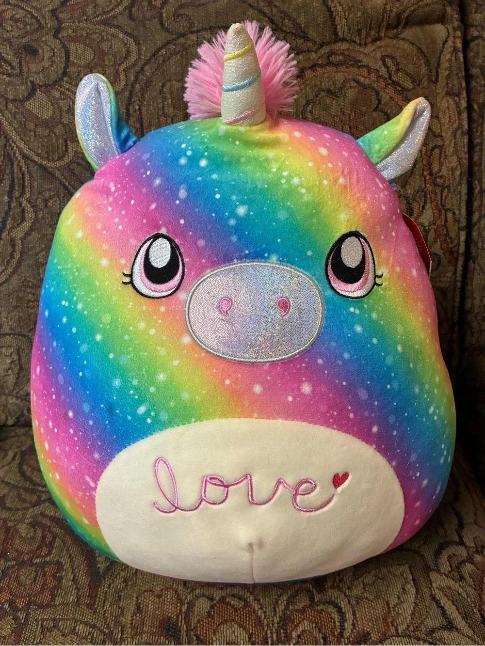 Plush Rainbow Unicorn Decorative Pillow - Multicolor
